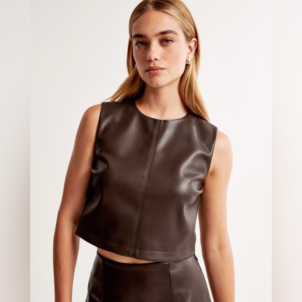 Abercrombie & Fitch Dark Brown Faux Leather Crop Top